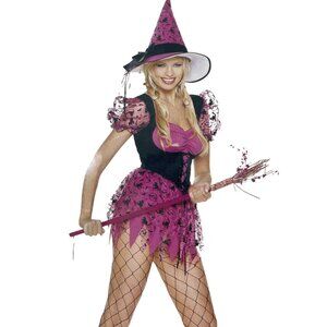 Leg Avenue 2 PC Witch Costume Size Small Pink Black Velvet Flocked Peasant NEW